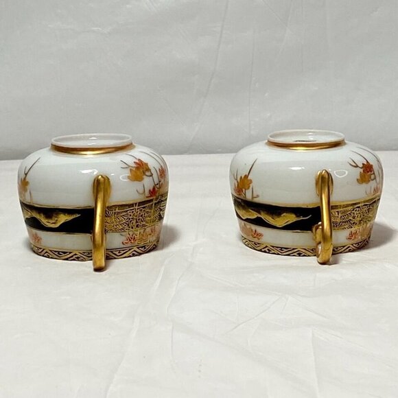 Japanese Lithophane Eggshell Fine Porcelain Red Gold Pagoda Geisha Girl (2) Cups - Picture 12 of 16